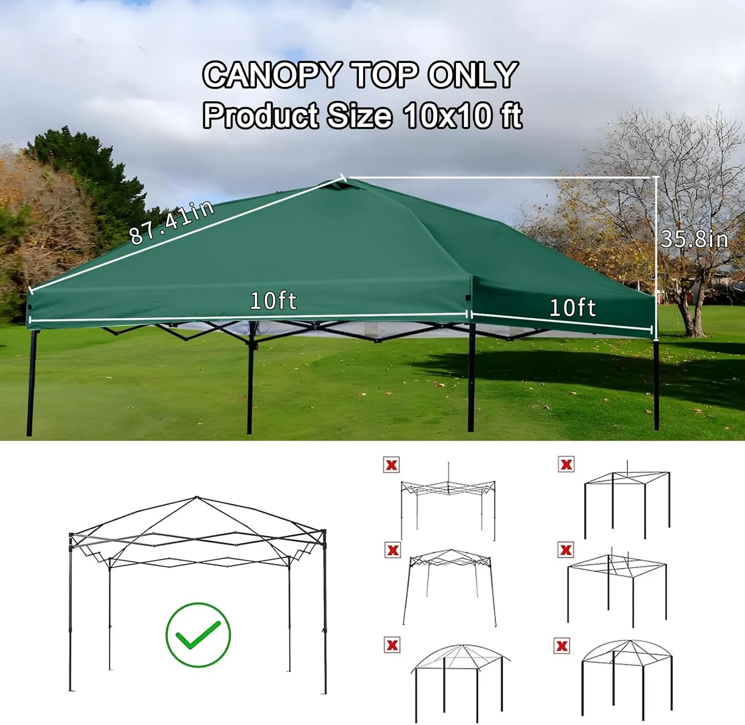 10x10 Canopy Replacement Top - for Straight Leg Canopy Tent, Waterproof, Durable, Tear-Resistant, Ideal for Outdoor Camping, Patio Shade (Top Only) (Dark Green)