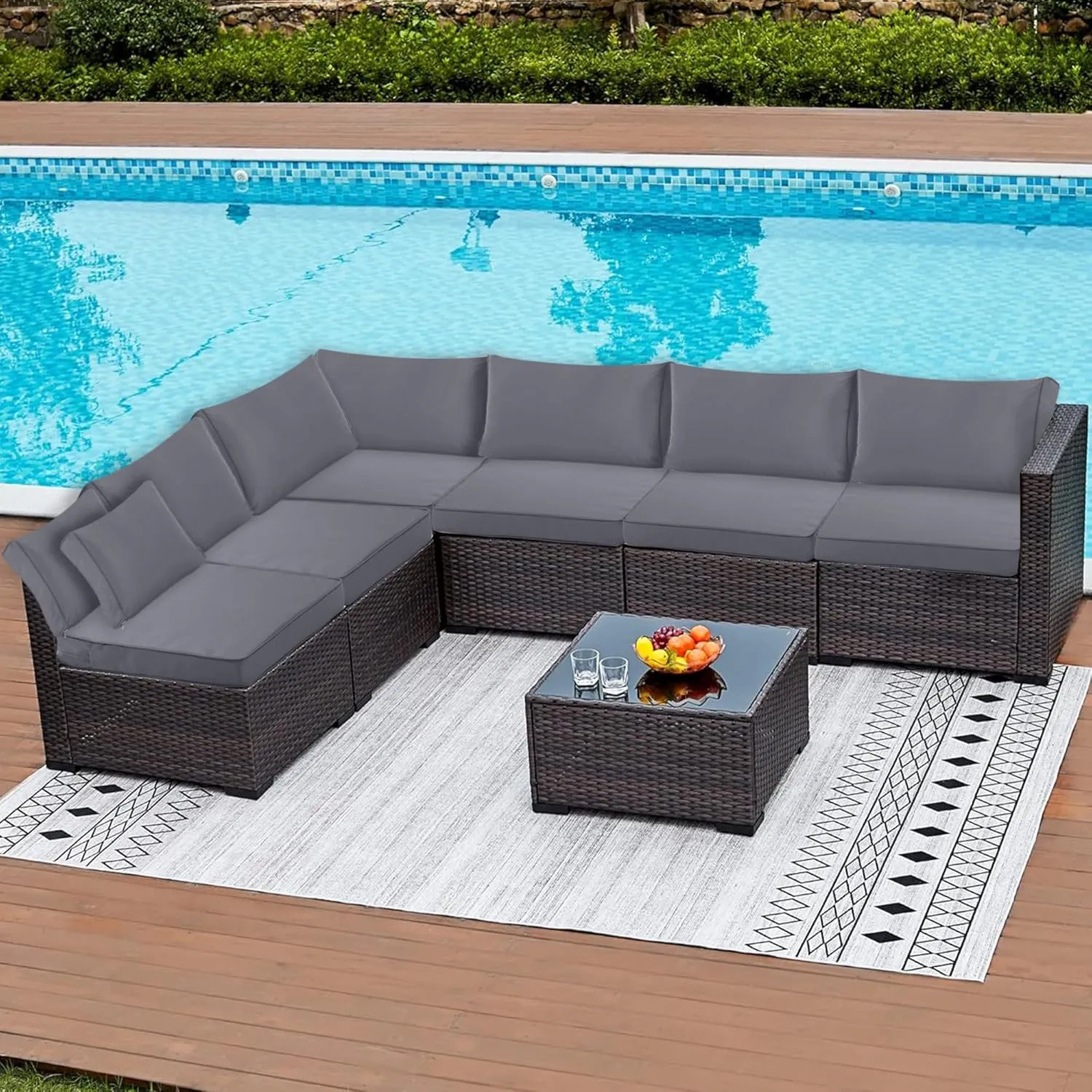 14 Pack Patio Cushion Covers Set Outdoor Cushion and Pillow Replacement for 7 Pieces 6 Seater Funiture Conversation Set Sectional Waterproof Patio Cushion Slipcovers Set Dark Grey COVERS ONLY