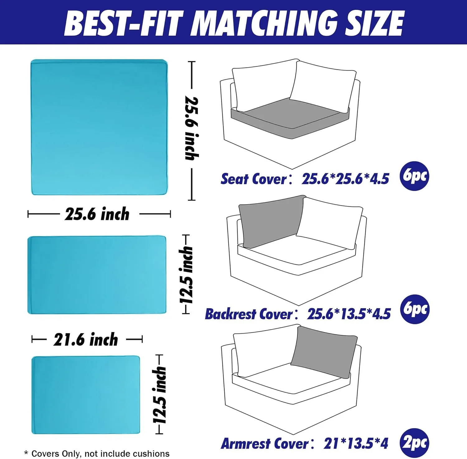 14 Pack Patio Cushion Covers Set Outdoor Cushion and Pillow Replacement for 7 Pieces 6 Seater Outdoor Furniture Sofa Waterproof Cushion Slipcovers Set for Wicker Rattan Sofa Teal COVERS ONLY