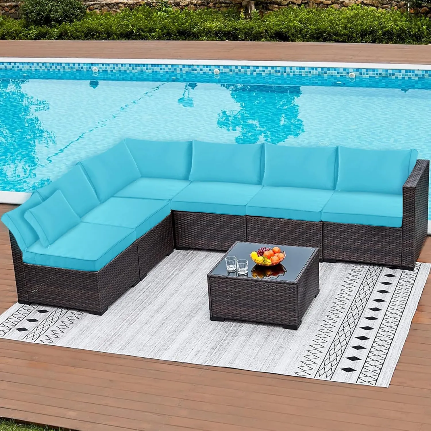 14 Pack Patio Cushion Covers Set Outdoor Cushion and Pillow Replacement for 7 Pieces 6 Seater Outdoor Furniture Sofa Waterproof Cushion Slipcovers Set for Wicker Rattan Sofa Teal COVERS ONLY