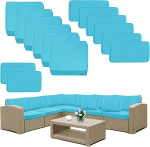 14 Pack Patio Cushion Covers Set Outdoor Cushion and Pillow Replacement for 7 Pieces 6 Seater Outdoor Furniture Sofa Waterproof Cushion Slipcovers Set for Wicker Rattan Sofa Teal COVERS ONLY