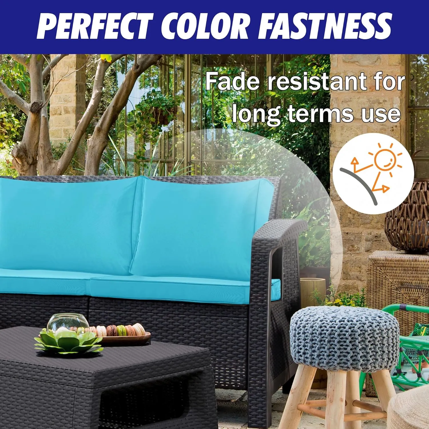 14 Pack Patio Cushion Covers Set Outdoor Cushion and Pillow Replacement for 7 Pieces 6 Seater Outdoor Furniture Sofa Waterproof Cushion Slipcovers Set for Wicker Rattan Sofa Teal COVERS ONLY