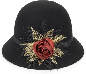 1920s Classic Wool Bowler-Cloche-Hat Upturn-Brim Derby-Theatre Church-Hat for Women and Men