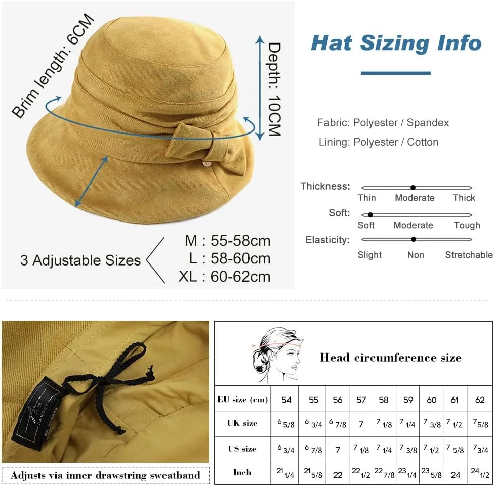 1920S Vintage Cloche Bucket Hat Packable Ladies Church Derby Party Fashion Floopy Winter 55-64CM