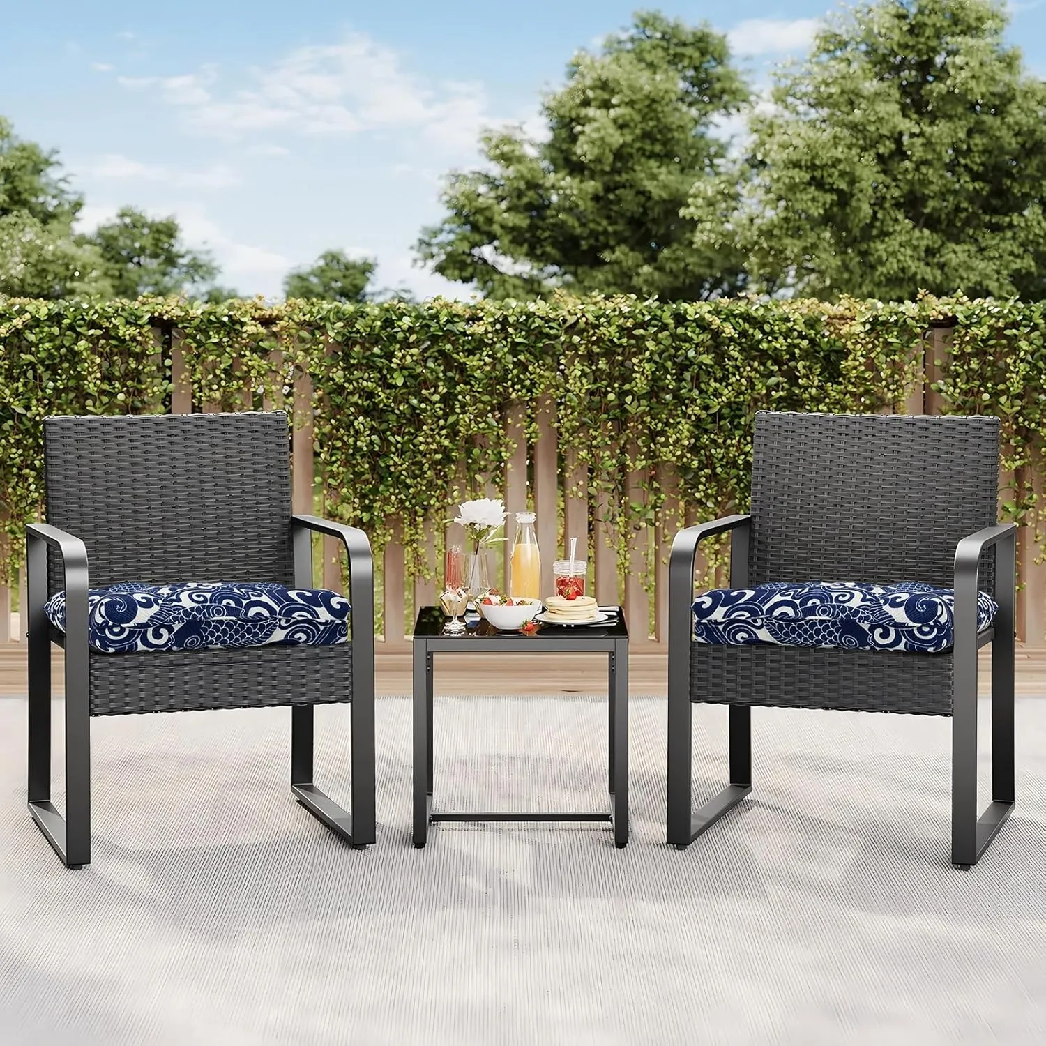 19x19 Outdoor Chair Cushions Set of 2, Wicker Patio Furniture Cushions with Tufted Buttons, Thick Outdoor Seat Cushions for Lawn Chairs, Overstuffed and Water Resistant, Blue Carp
