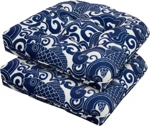 19x19 Outdoor Chair Cushions Set of 2, Wicker Patio Furniture Cushions with Tufted Buttons, Thick Outdoor Seat Cushions for Lawn Chairs, Overstuffed and Water Resistant, Blue Carp