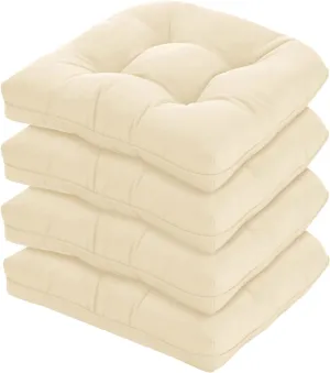 19x19 Outdoor Chair Cushions Set of 4, Wicker Patio Furniture Cushions with Tufted Buttons, Thick Outdoor Seat Cushions for Lawn Chairs, Overstuffed and Water Resistant, Beige