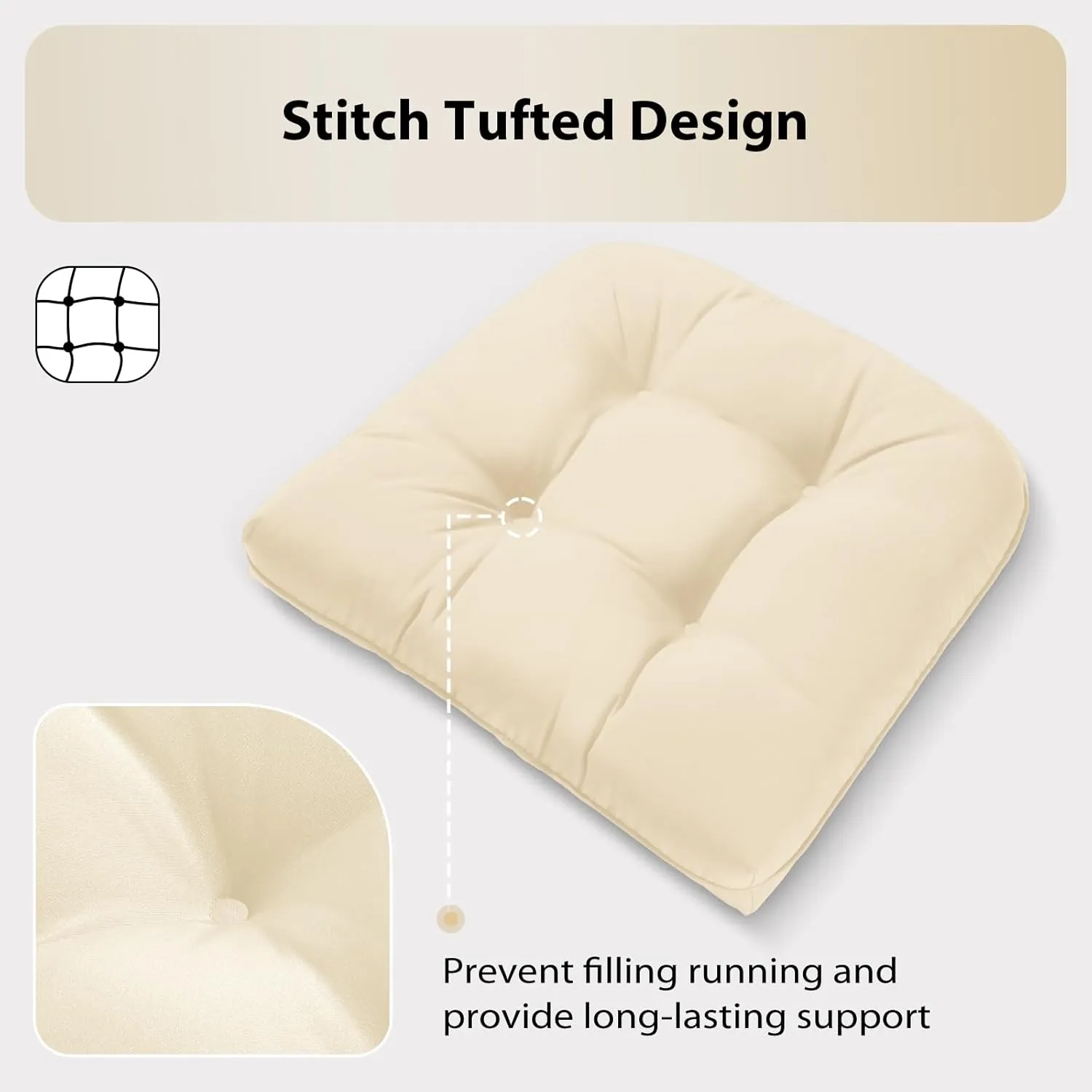 19x19 Outdoor Chair Cushions Set of 4, Wicker Patio Furniture Cushions with Tufted Buttons, Thick Outdoor Seat Cushions for Lawn Chairs, Overstuffed and Water Resistant, Beige