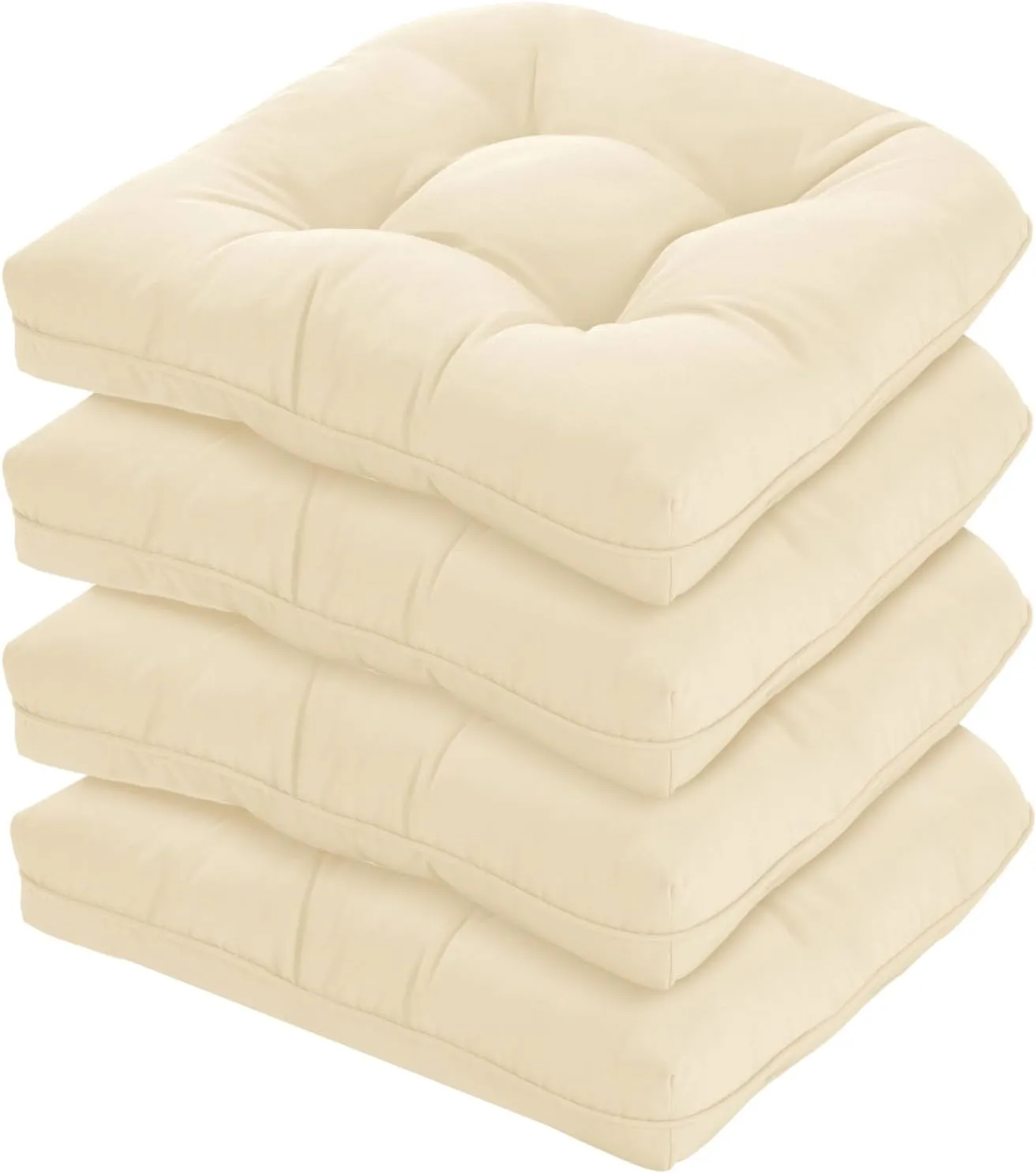 19x19 Outdoor Chair Cushions Set of 4, Wicker Patio Furniture Cushions with Tufted Buttons, Thick Outdoor Seat Cushions for Lawn Chairs, Overstuffed and Water Resistant, Beige