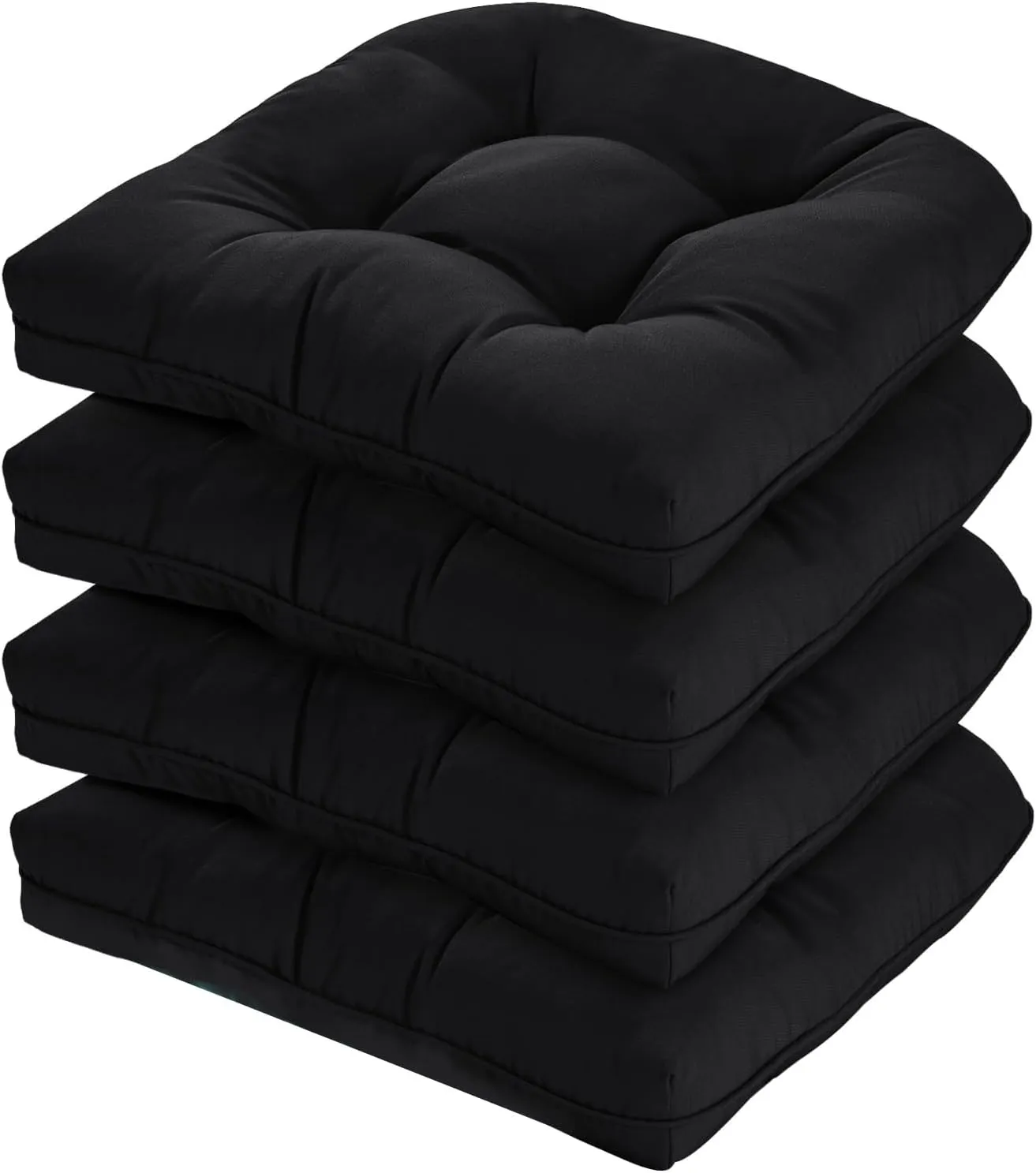 19x19 Outdoor Chair Cushions Set of 4, Wicker Patio Furniture Cushions with Tufted Buttons, Thick Outdoor Seat Cushions for Lawn Chairs, Overstuffed and Water Resistant, Black