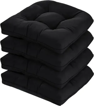 19x19 Outdoor Chair Cushions Set of 4, Wicker Patio Furniture Cushions with Tufted Buttons, Thick Outdoor Seat Cushions for Lawn Chairs, Overstuffed and Water Resistant, Black