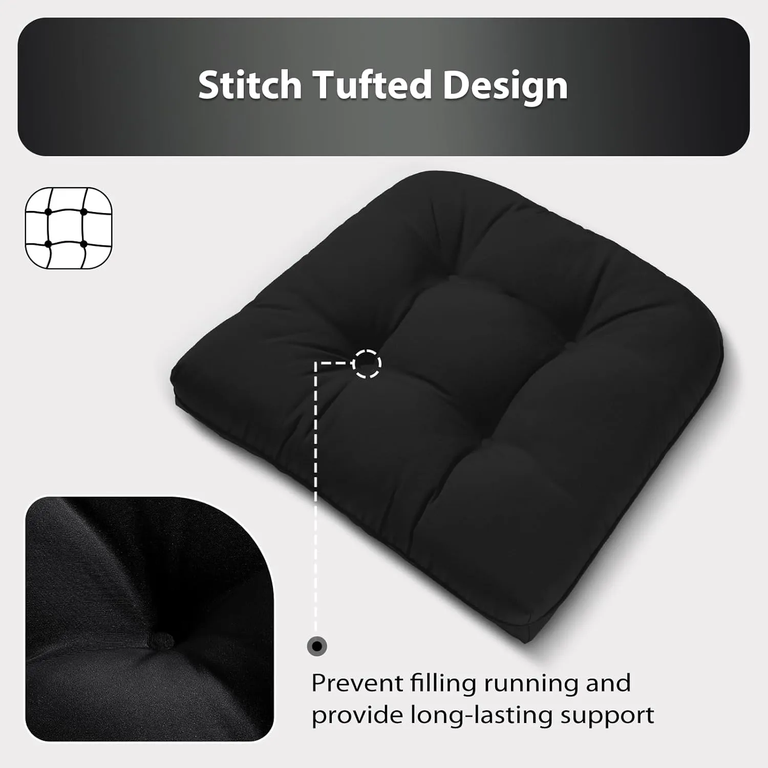19x19 Outdoor Chair Cushions Set of 4, Wicker Patio Furniture Cushions with Tufted Buttons, Thick Outdoor Seat Cushions for Lawn Chairs, Overstuffed and Water Resistant, Black