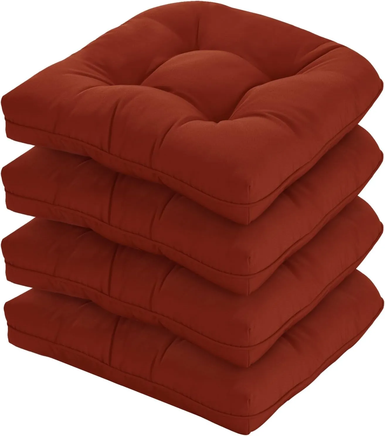 19x19 Outdoor Chair Cushions Set of 4, Wicker Patio Furniture Cushions with Tufted Buttons, Thick Outdoor Seat Cushions for Lawn Chairs, Overstuffed and Water Resistant, Brick Red