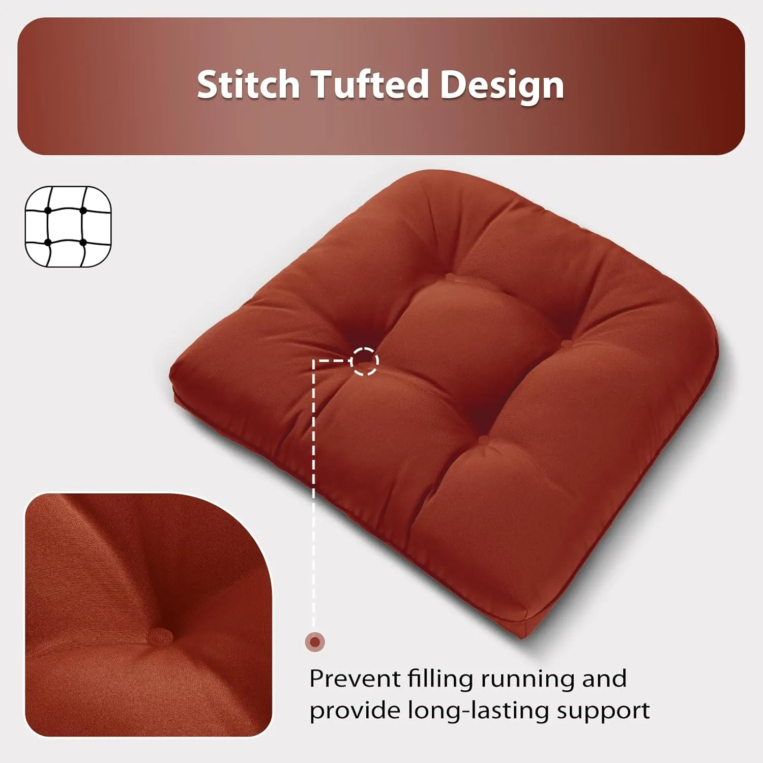 19x19 Outdoor Chair Cushions Set of 4, Wicker Patio Furniture Cushions with Tufted Buttons, Thick Outdoor Seat Cushions for Lawn Chairs, Overstuffed and Water Resistant, Brick Red