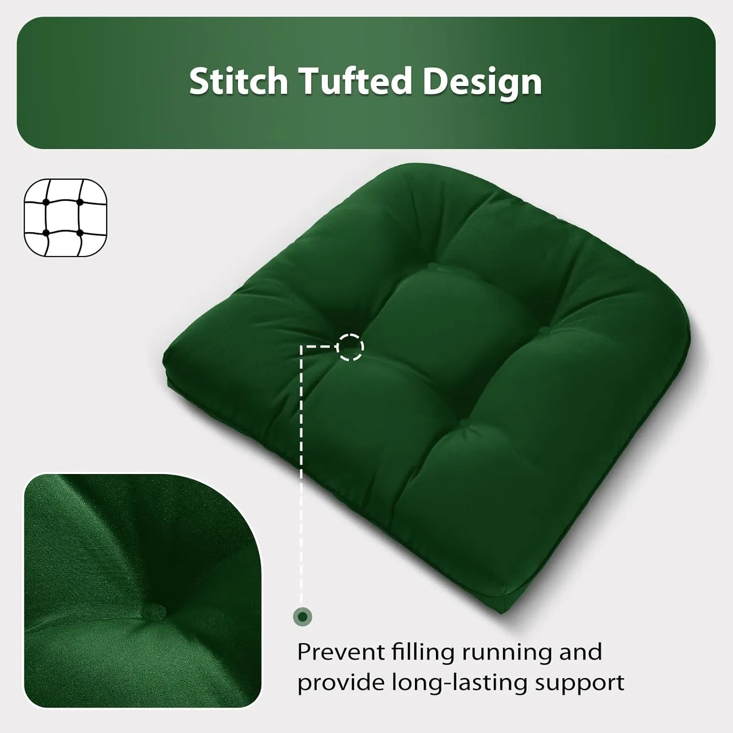 19x19 Outdoor Chair Cushions Set of 4, Wicker Patio Furniture Cushions with Tufted Buttons, Thick Outdoor Seat Cushions for Lawn Chairs, Overstuffed and Water Resistant, Green