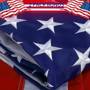 2 PACK Freefy American Flag 3x5 ft - Embroidered Stars,Sewn Stripes,Durable,UV Protected,Brass Grommets,Perfect for Indoor/Outdoor Use US USA Flags.Bonus Pack