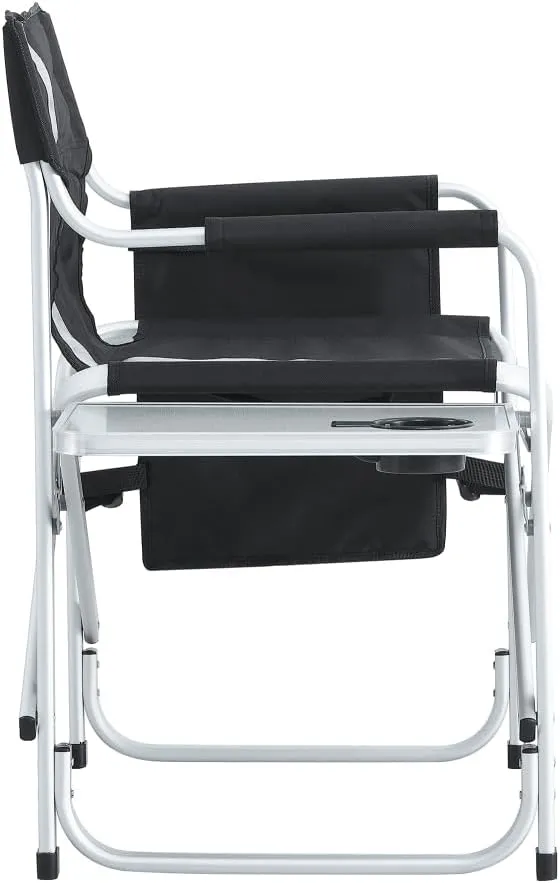 2-Piece Padded Folding Outdoor Chair with Side Table and Storage Pockets,Lightweight Oversized Directors Chair for Indoor, Outdoor Camping, Picnics and Fishing,Black/Grey