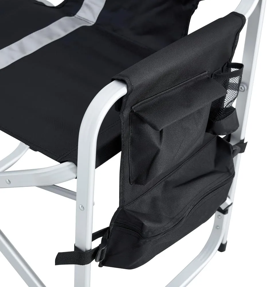 2-Piece Padded Folding Outdoor Chair with Side Table and Storage Pockets,Lightweight Oversized Directors Chair for Indoor, Outdoor Camping, Picnics and Fishing,Black/Grey