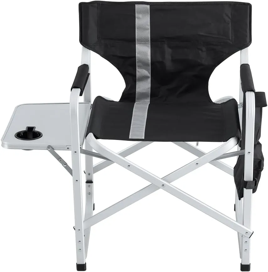 2-Piece Padded Folding Outdoor Chair with Side Table and Storage Pockets,Lightweight Oversized Directors Chair for Indoor, Outdoor Camping, Picnics and Fishing,Black/Grey