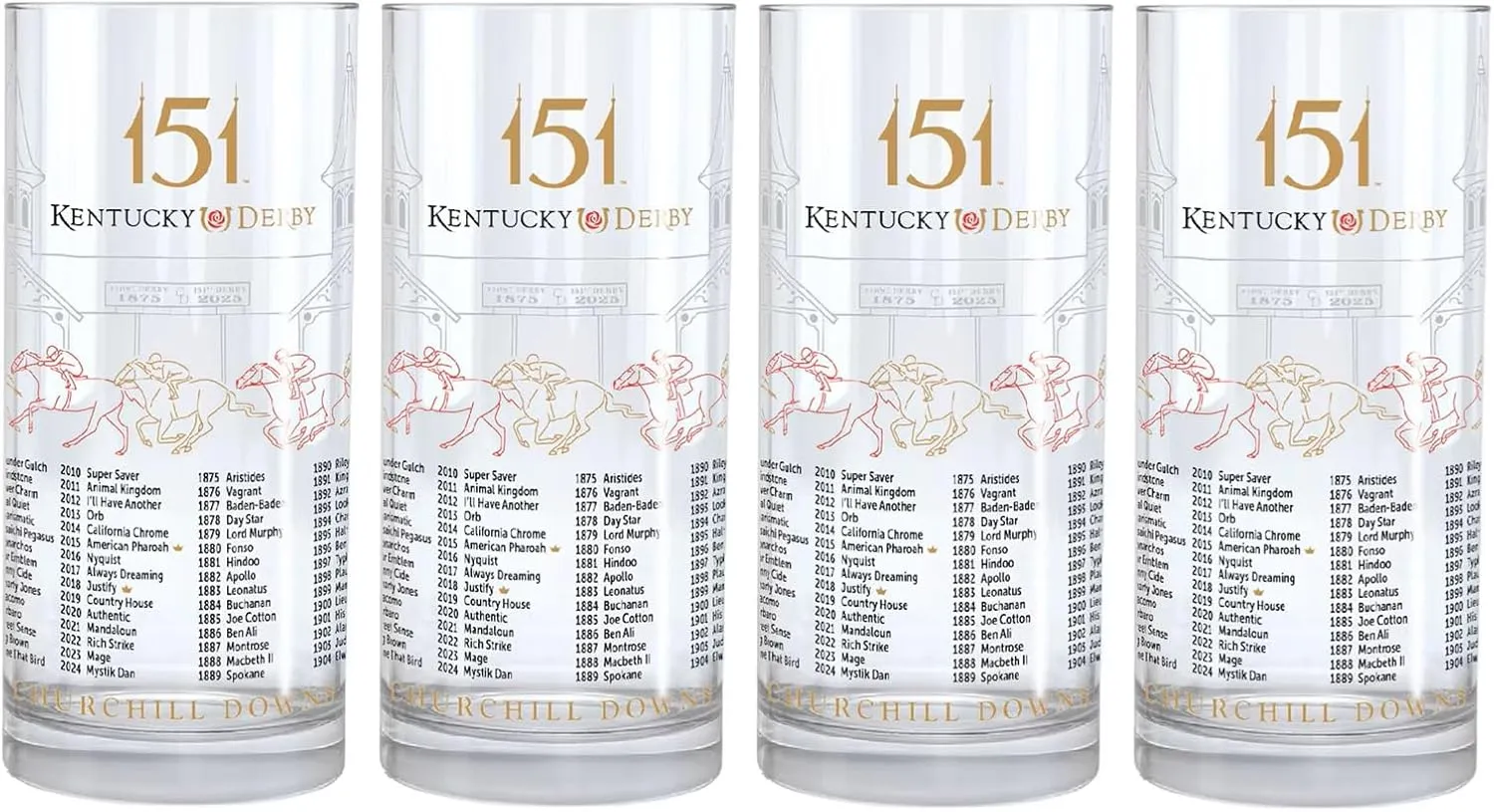 2025 Official Mint Julep Glass (12oz) for the 151th Running of the at Churchill Downs - 4 Piece