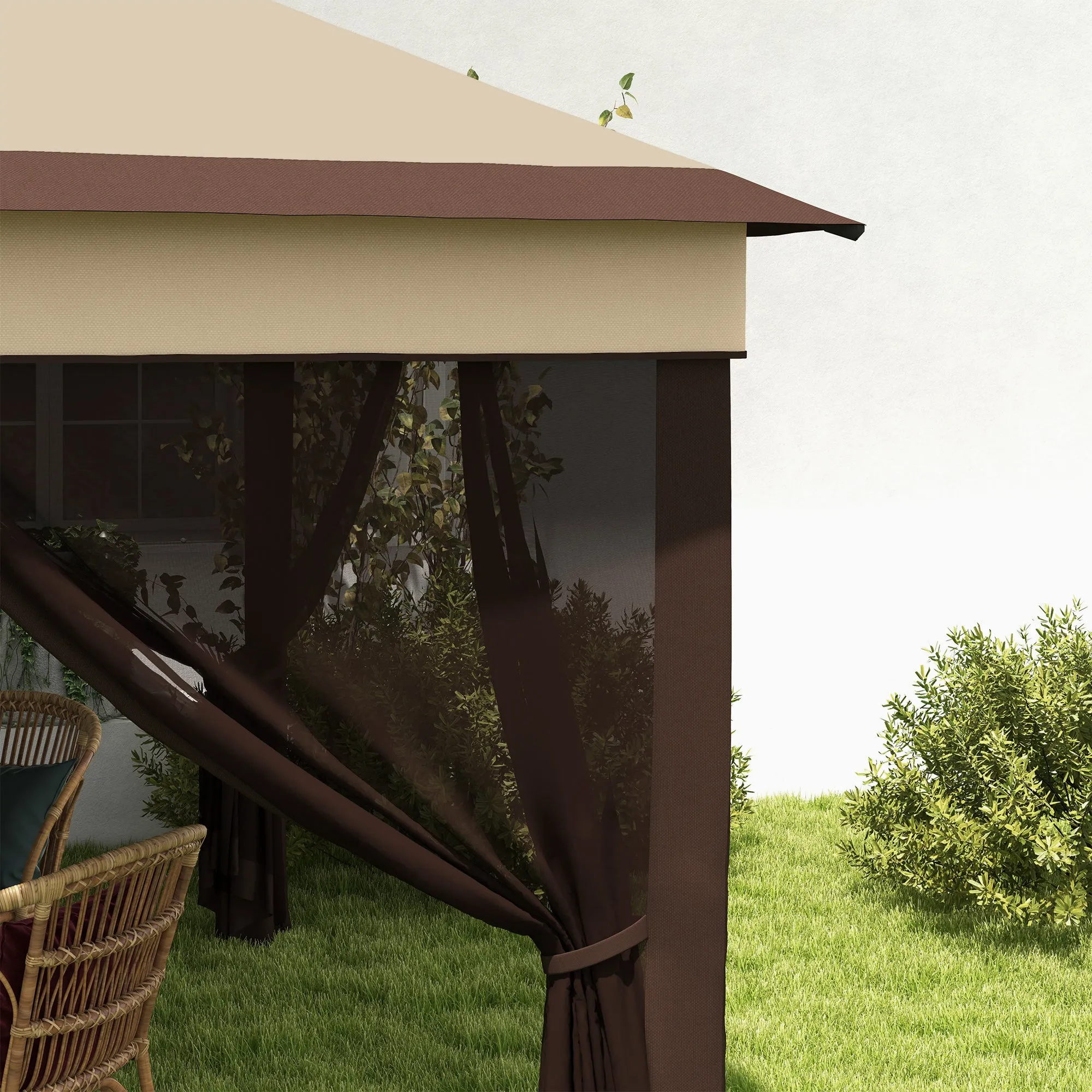 3 x 3(m) Pop Up Gazebo with Netting and Carrying Bag, Party Tent Instant Event Shelter, Height Adjustable and UV-Resistant, for Garden, Patio, Beige