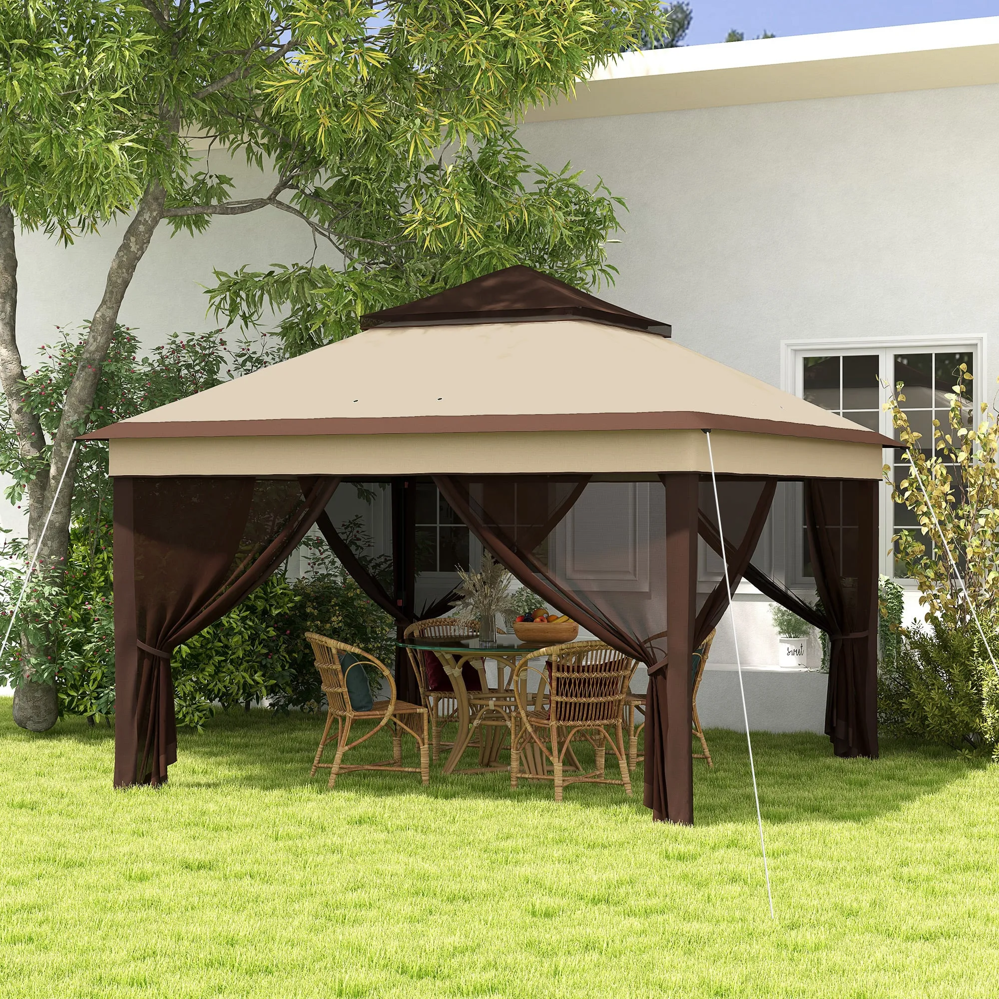 3 x 3(m) Pop Up Gazebo with Netting and Carrying Bag, Party Tent Instant Event Shelter, Height Adjustable and UV-Resistant, for Garden, Patio, Beige