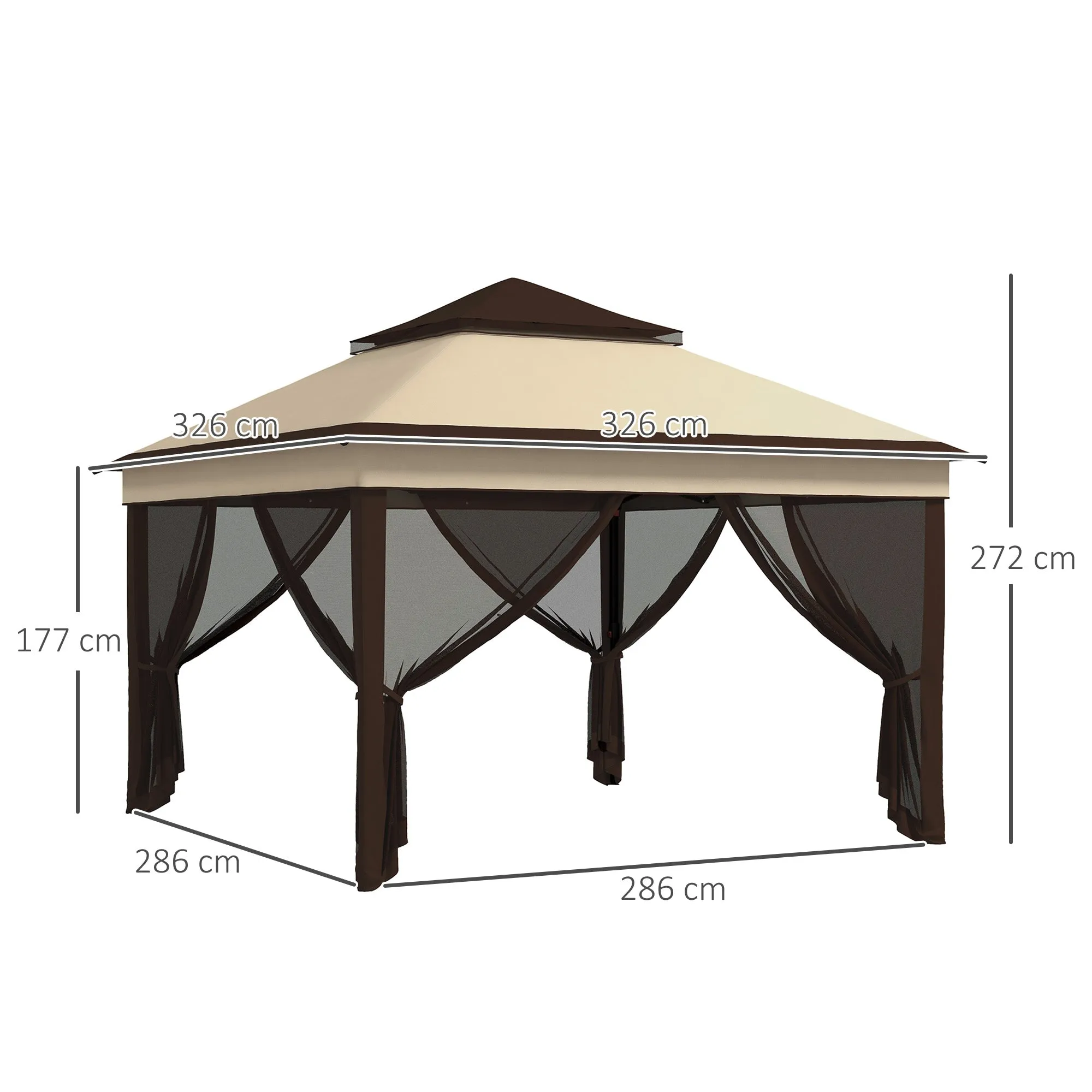 3 x 3(m) Pop Up Gazebo with Netting and Carrying Bag, Party Tent Instant Event Shelter, Height Adjustable and UV-Resistant, for Garden, Patio, Beige