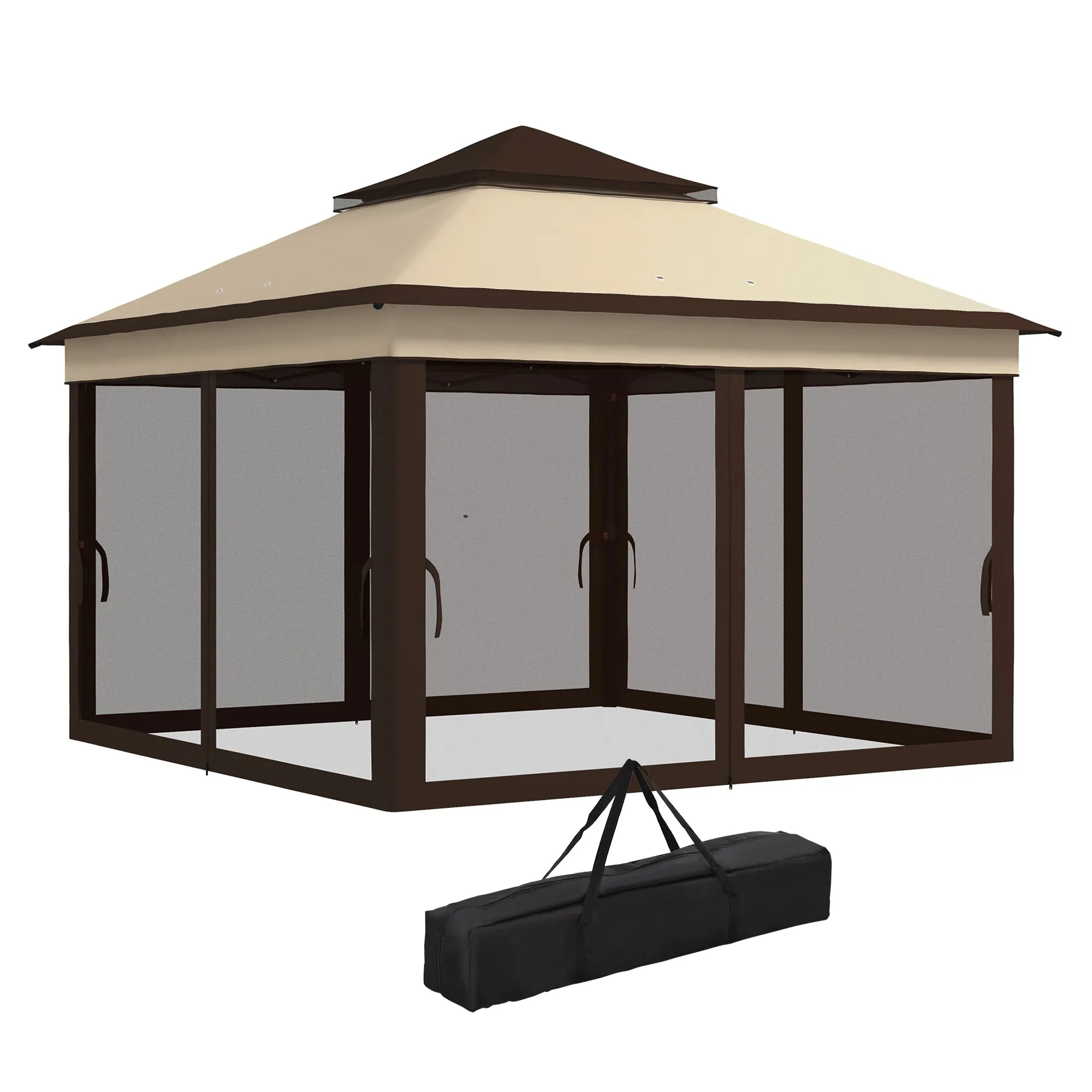 3 x 3(m) Pop Up Gazebo with Netting and Carrying Bag, Party Tent Instant Event Shelter, Height Adjustable and UV-Resistant, for Garden, Patio, Beige