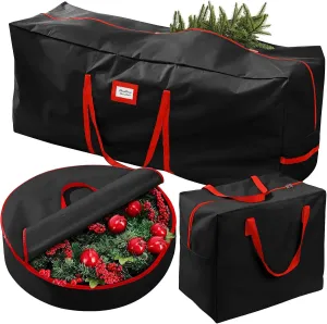 3Pcs Christmas Tree Storage Bag, Christmas Tree Bag for 7.5 FT Artificial Trees, Durable Waterproof With Reinforced Carrying Handles (Red) (Black)
