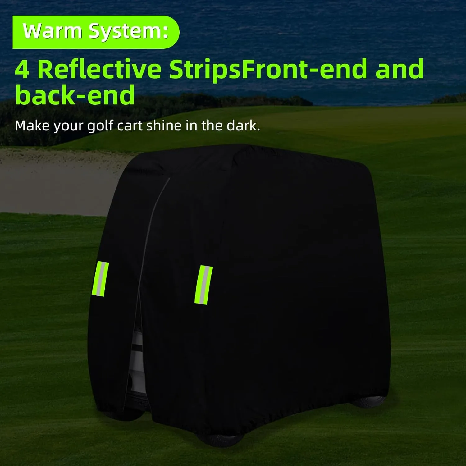 4 Passenger Golf Cart Cover Fits EZGO, Club Car, Yamaha,Waterproof, Windproof Sunproof, Outdoor All-weather Polyester Full Cover with 4 Reflective Strips (Black, Fit for 2 2/4 Passenger Cart)