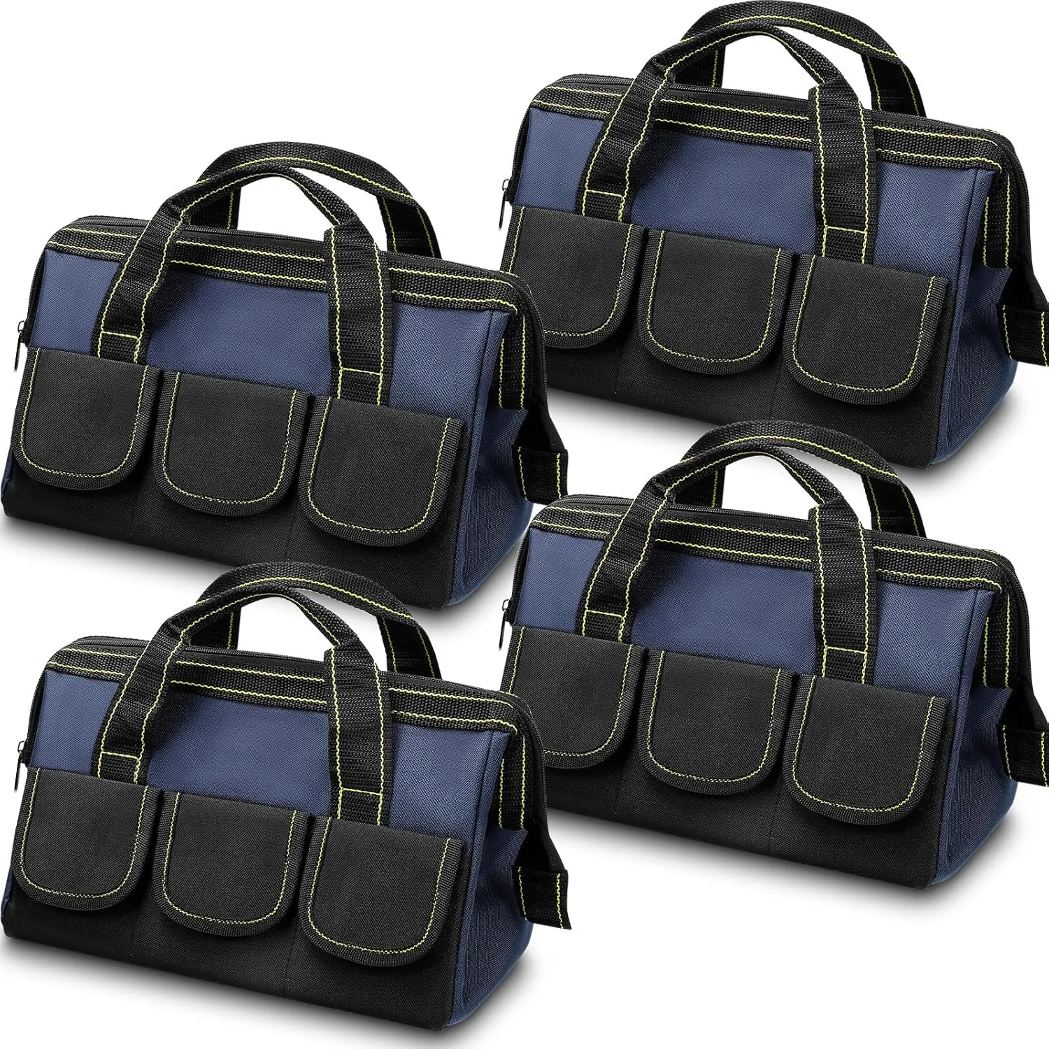 4 Pieces Tool Bag with Waterproof Strong Molded Base Multi Pockets Wide Mouth Tool Tote Multifunctional Tool Bag Large Capacity Organizer Heavy Duty Tool Storage Bag (Blue,13 Inch)