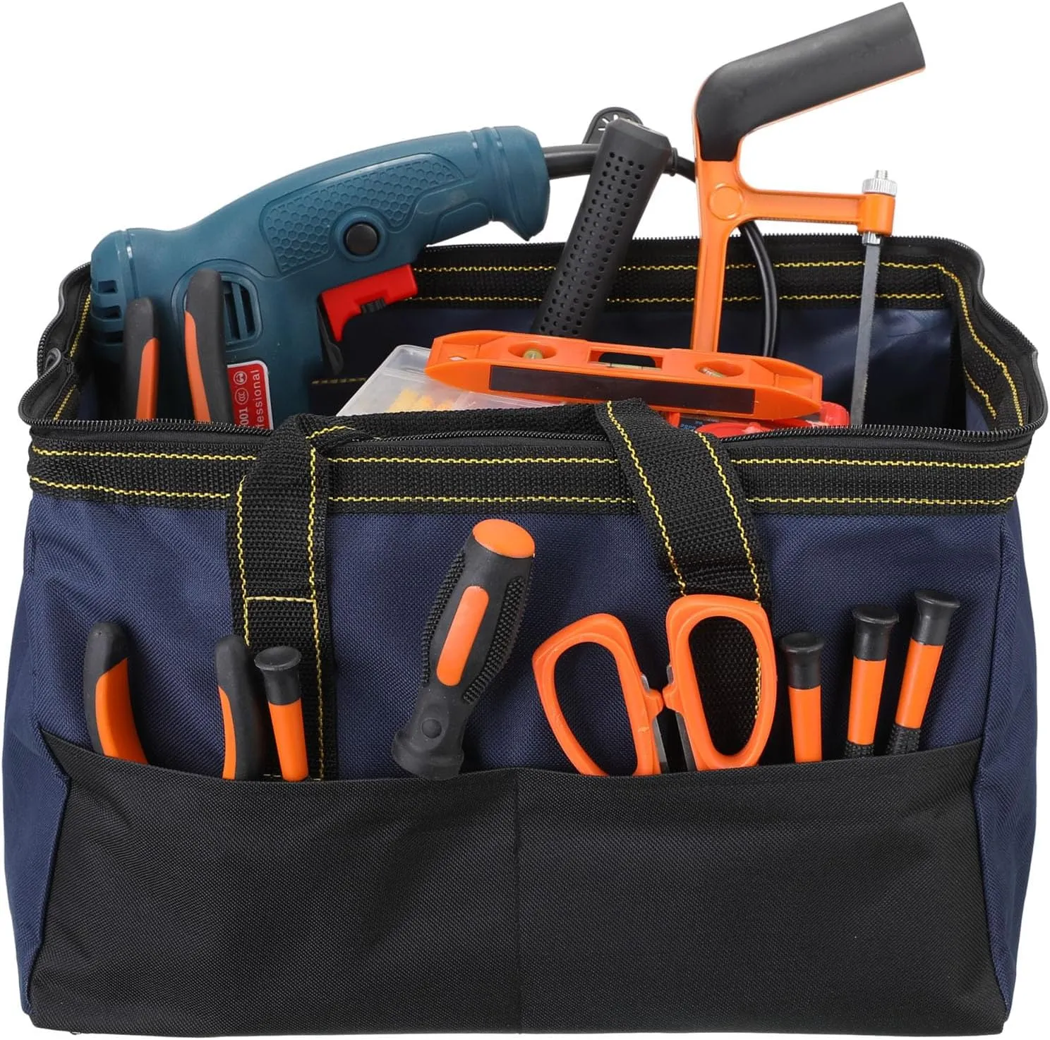 4 Pieces Tool Bag with Waterproof Strong Molded Base Multi Pockets Wide Mouth Tool Tote Multifunctional Tool Bag Large Capacity Organizer Heavy Duty Tool Storage Bag (Multicolor,16 Inch)