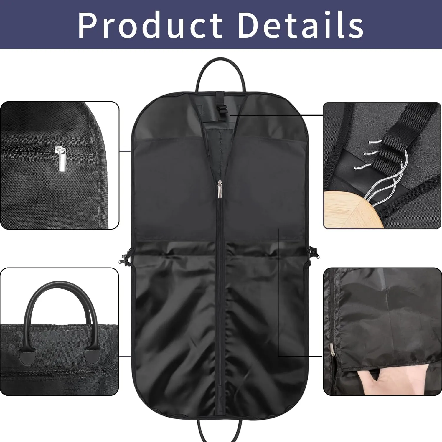 43" Suit Bags for Men Travel, Travel Garment Bag Carry on, Durable Thick Oxford Fabric Suit Carrier with 5 Zipper Pockets and 2 Carry Handles mens garment bag for suits