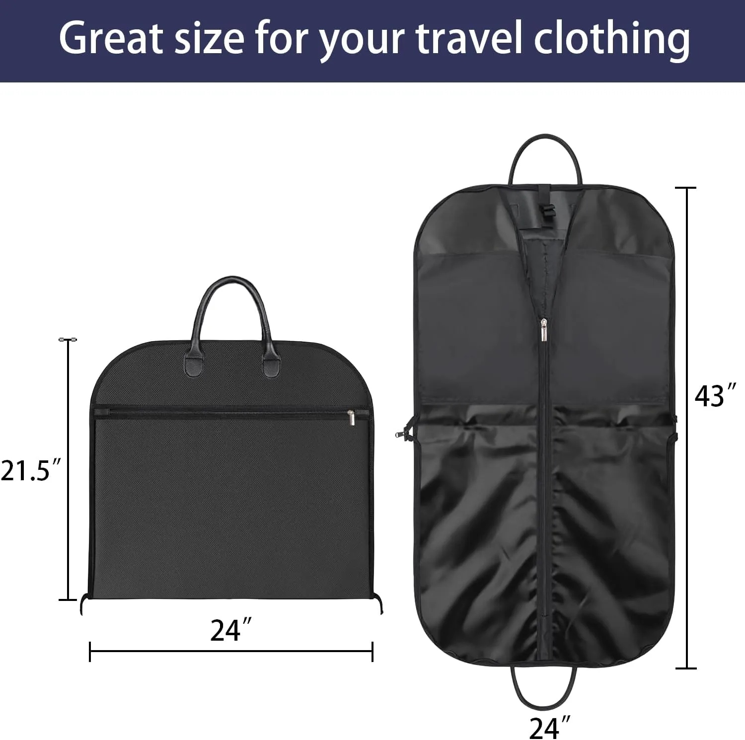 43" Suit Bags for Men Travel, Travel Garment Bag Carry on, Durable Thick Oxford Fabric Suit Carrier with 5 Zipper Pockets and 2 Carry Handles mens garment bag for suits