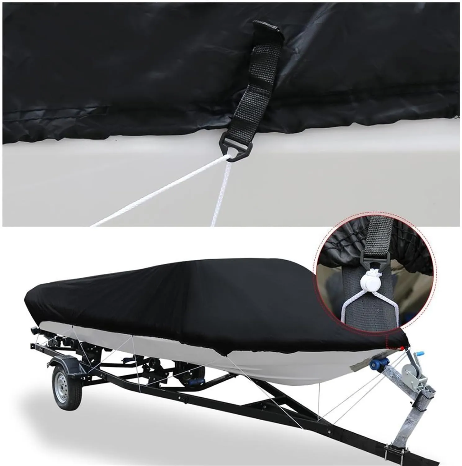 600D Fabric Trailerable Boat Cover 14-22ft Waterproof Anti-UV Protector Fishing Speedboat V-Shape Canvas for Boat Cover Tent(Gray 16-18FT)