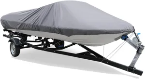 600D Fabric Trailerable Boat Cover 14-22ft Waterproof Anti-UV Protector Fishing Speedboat V-Shape Canvas for Boat Cover Tent(Gray 16-18FT)