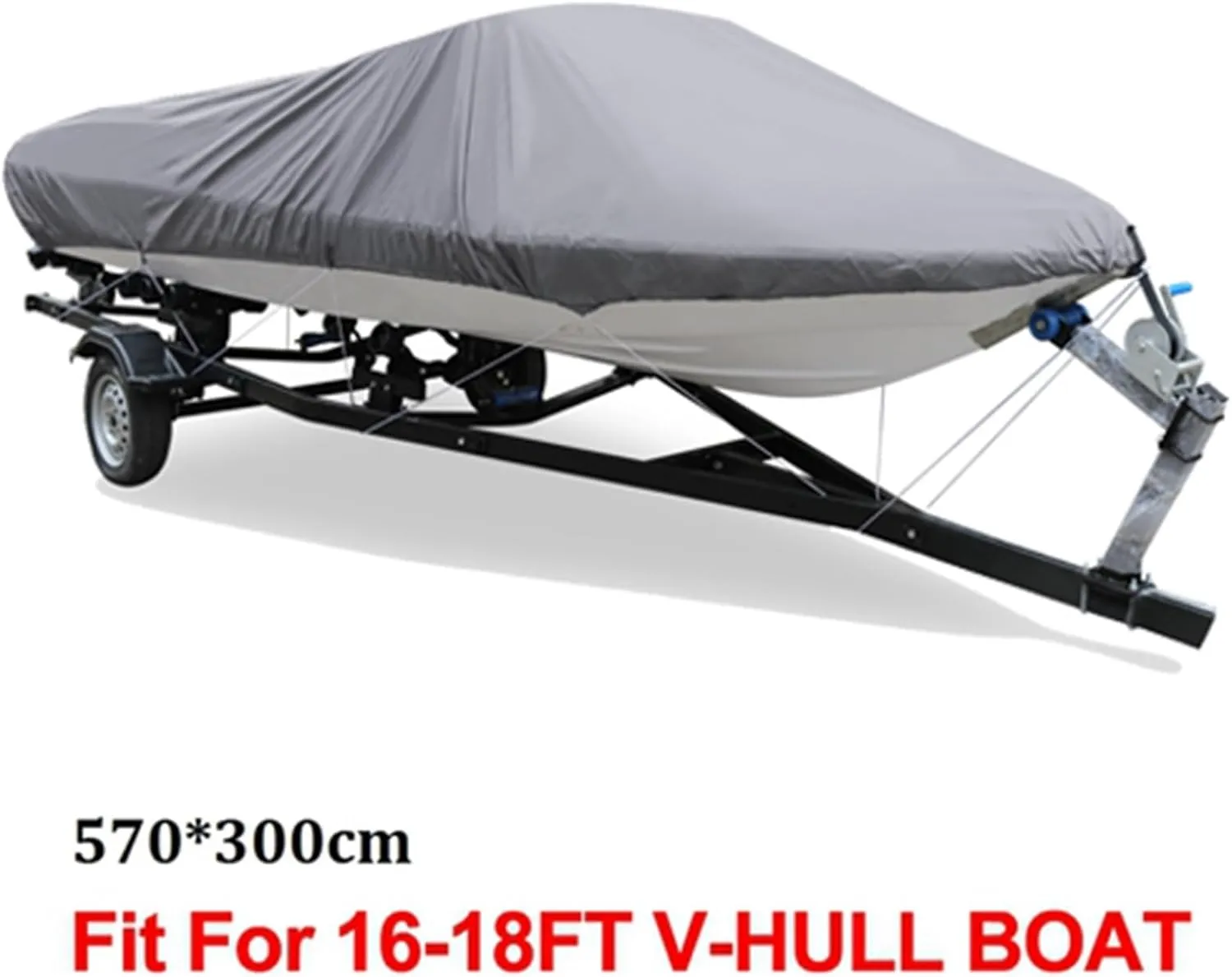 600D Fabric Trailerable Boat Cover 14-22ft Waterproof Anti-UV Protector Fishing Speedboat V-Shape Canvas for Boat Cover Tent(Gray 16-18FT)