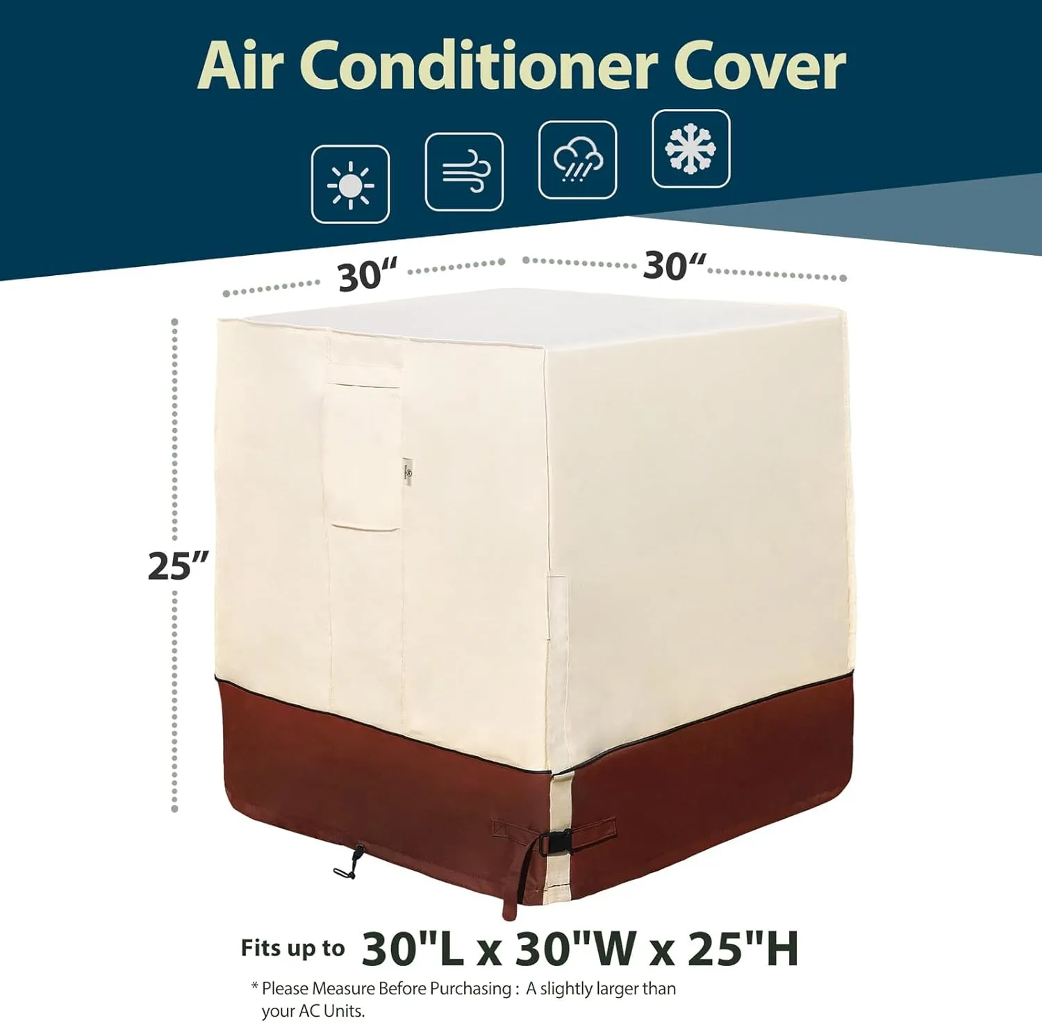 Air Conditioner Cover for Outside Units-30'' Durable 600D AC Covers for Outside Unit Waterproof & Resistant AC Unit Covers Outdoor Central Square Fits up to 30x30x25 inches