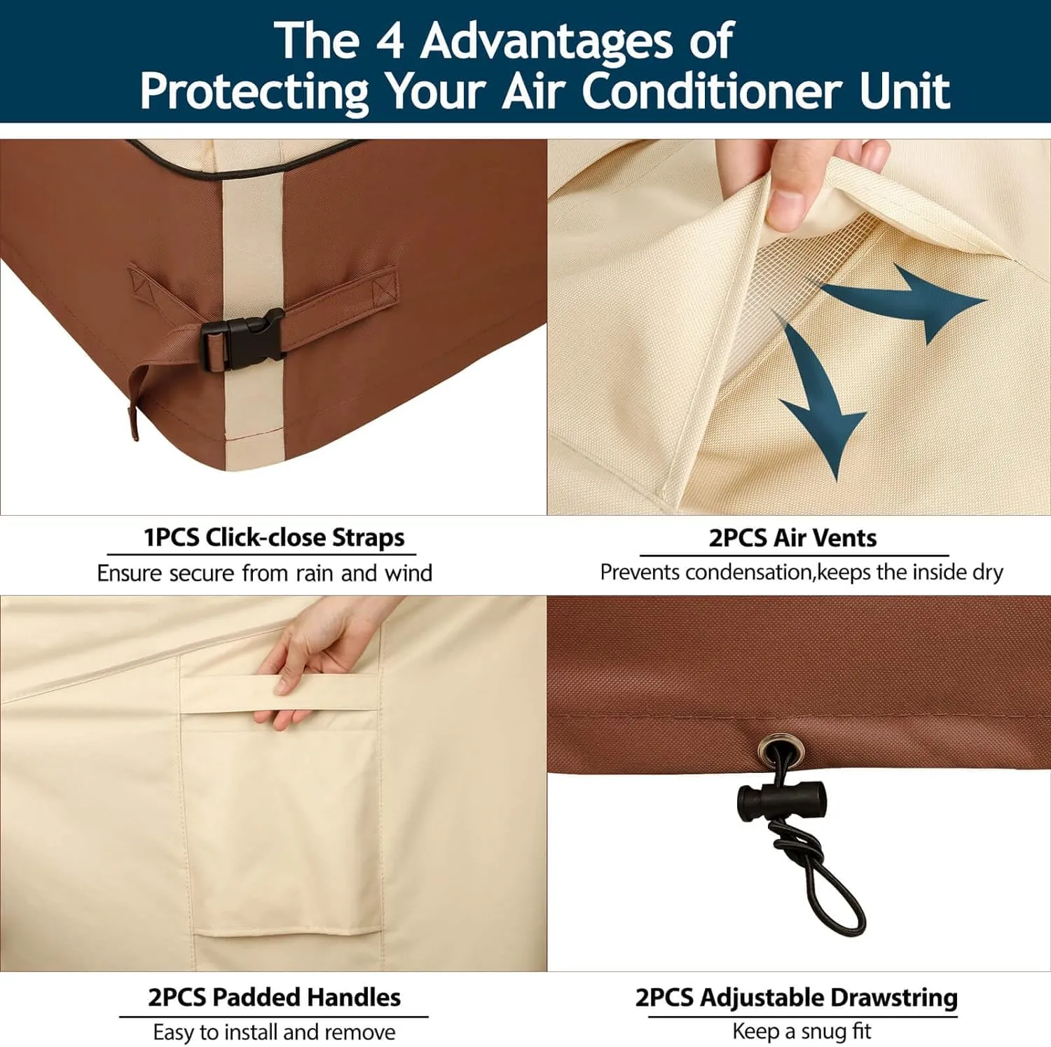 Air Conditioner Cover for Outside Units-30'' Durable 600D AC Covers for Outside Unit Waterproof & Resistant AC Unit Covers Outdoor Central Square Fits up to 30x30x25 inches