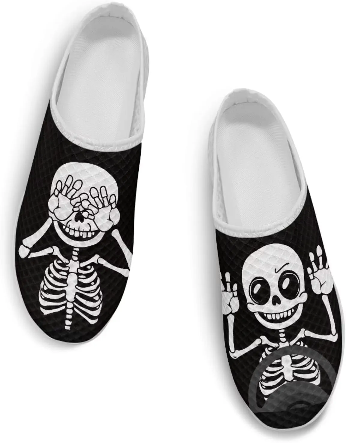 Art Skull Design Women Mesh Mules Memory Foam Flat Anti-Slip Fashion Sneakers Comfortable Slip-On Mule Garden Shoes