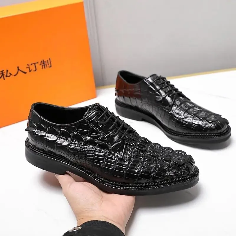 Authentic Crocodile Skin Classic Black Men's Lace-up Derby Oxfords Genuine Alligator Leather Male Business Casual Dress Shoes