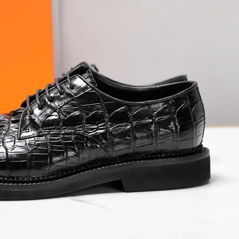 Authentic Crocodile Skin Classic Black Men's Lace-up Derby Oxfords Genuine Alligator Leather Male Business Casual Dress Shoes