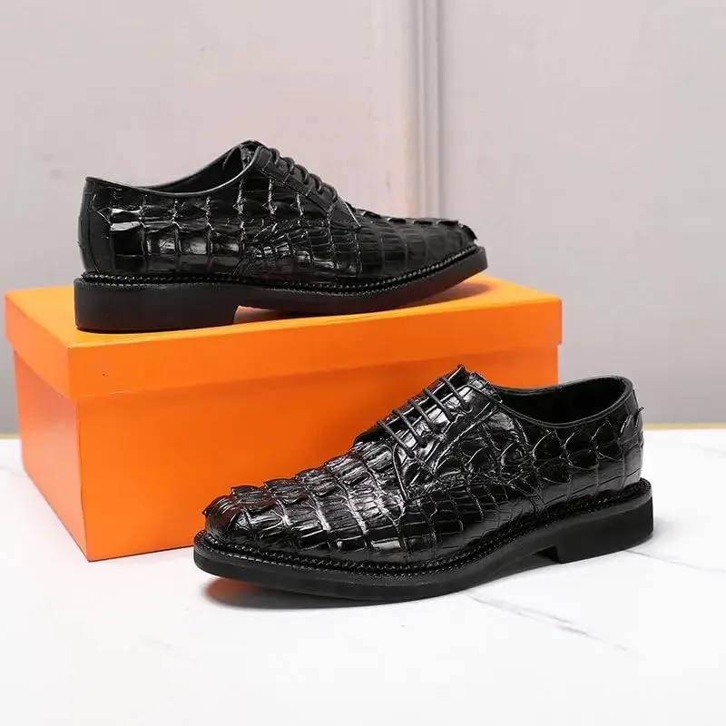 Authentic Crocodile Skin Classic Black Men's Lace-up Derby Oxfords Genuine Alligator Leather Male Business Casual Dress Shoes