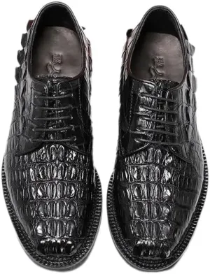 Authentic Crocodile Skin Classic Black Men's Lace-up Derby Oxfords Genuine Alligator Leather Male Business Casual Dress Shoes