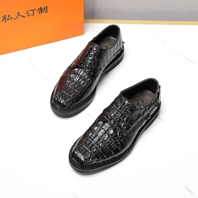 Authentic Crocodile Skin Classic Black Men's Lace-up Derby Oxfords Genuine Alligator Leather Male Business Casual Dress Shoes