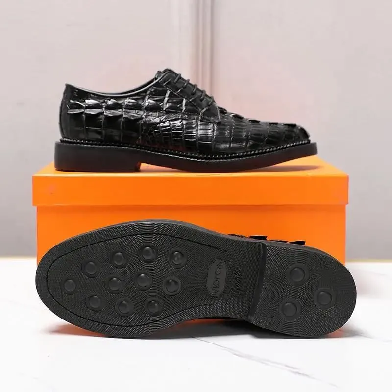 Authentic Crocodile Skin Classic Black Men's Lace-up Derby Oxfords Genuine Alligator Leather Male Business Casual Dress Shoes