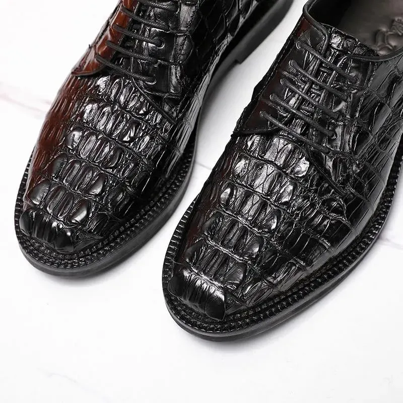 Authentic Crocodile Skin Classic Black Men's Lace-up Derby Oxfords Genuine Alligator Leather Male Business Casual Dress Shoes