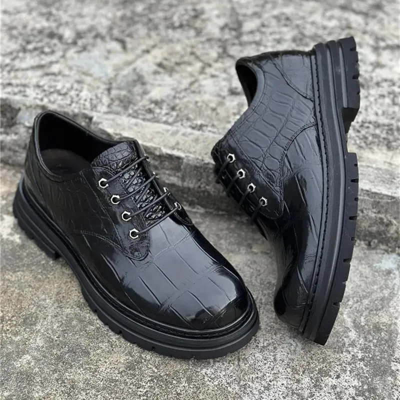 Authentic Exotic Crocodile Belly Skin Men Lace-up Derby Shoes Genuine Real Alligator Leather Male Casual Black Round Toe Oxfords