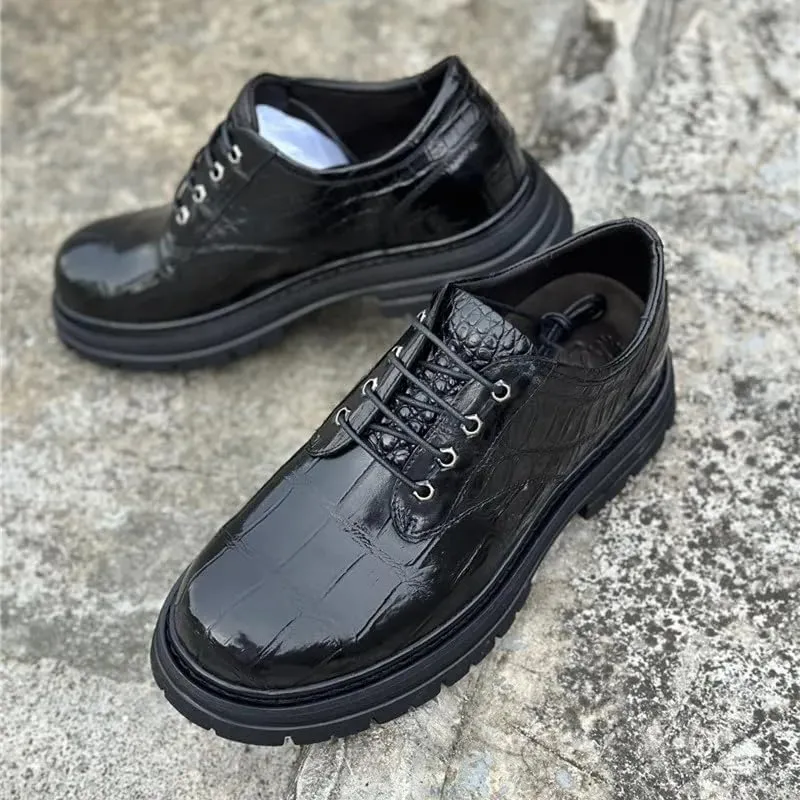 Authentic Exotic Crocodile Belly Skin Men Lace-up Derby Shoes Genuine Real Alligator Leather Male Casual Black Round Toe Oxfords