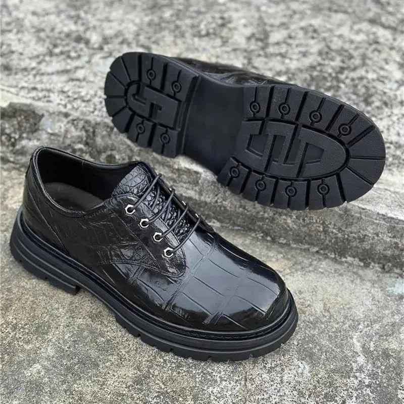 Authentic Exotic Crocodile Belly Skin Men Lace-up Derby Shoes Genuine Real Alligator Leather Male Casual Black Round Toe Oxfords